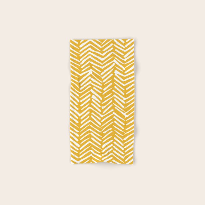 Boho Abstract Herringbone Pattern, Summer Yellow Bath Towel