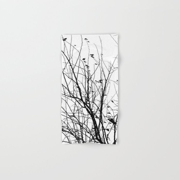 Black White Tree Branch Bird Nature Pattern Bath Towel