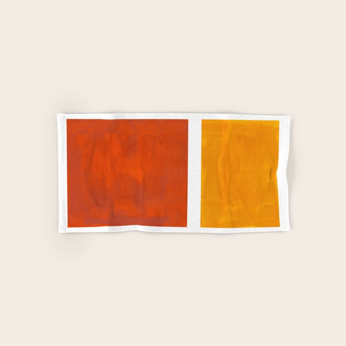 Burnt Orange Yellow Ochre Mid Century Modern Abstract Minimalist Rothko Color Field Squares Bath Towel
