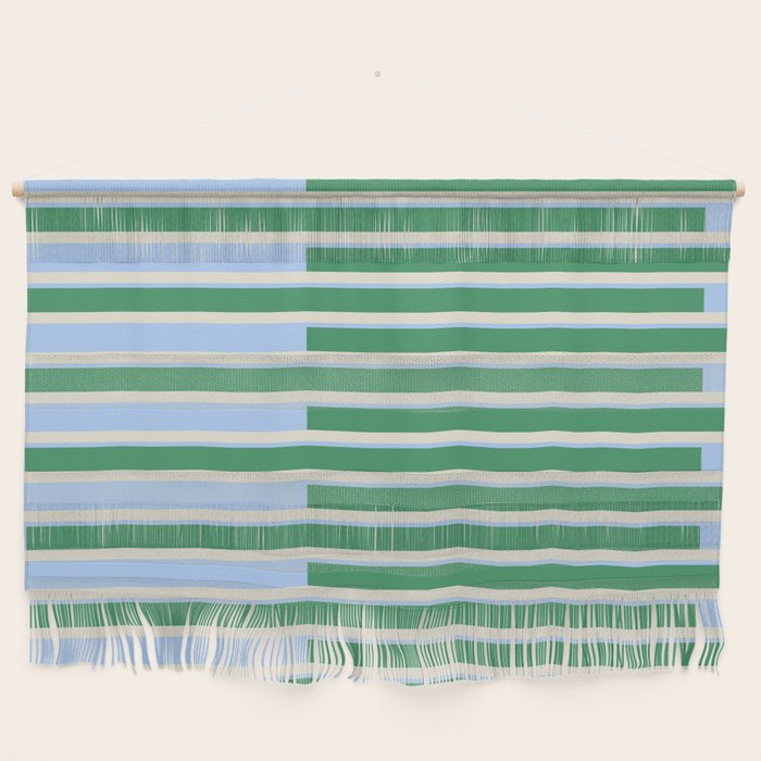 Minimalist Striped Pattern In Blue And Green Wall Hanging
