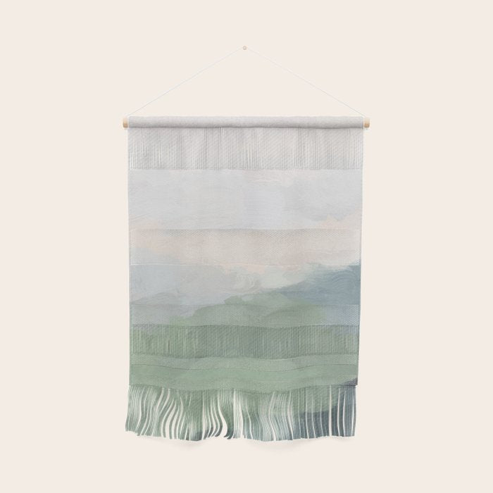 Farmland Sunset Iii - Seafoam Green Mint Black Blush Pink Abstract Nature Land Art Painting Wall Hanging