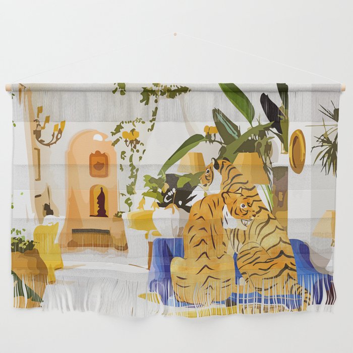 Tiger Reserve Villa | Bohemian Tropical Jungle DéCor | Pastel Honeymoon Couple Love Wildlife Wall Hanging