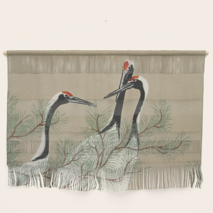 Japanese Tapestries, Japan Prints: Cranes From Momoyogusa By Kamisaka Sekka Wall Hanging