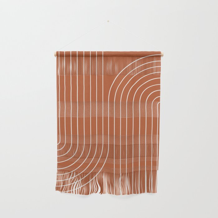 Minimal Line Curvature Ix Red Mid Century Modern Arch Abstract Wall Hanging