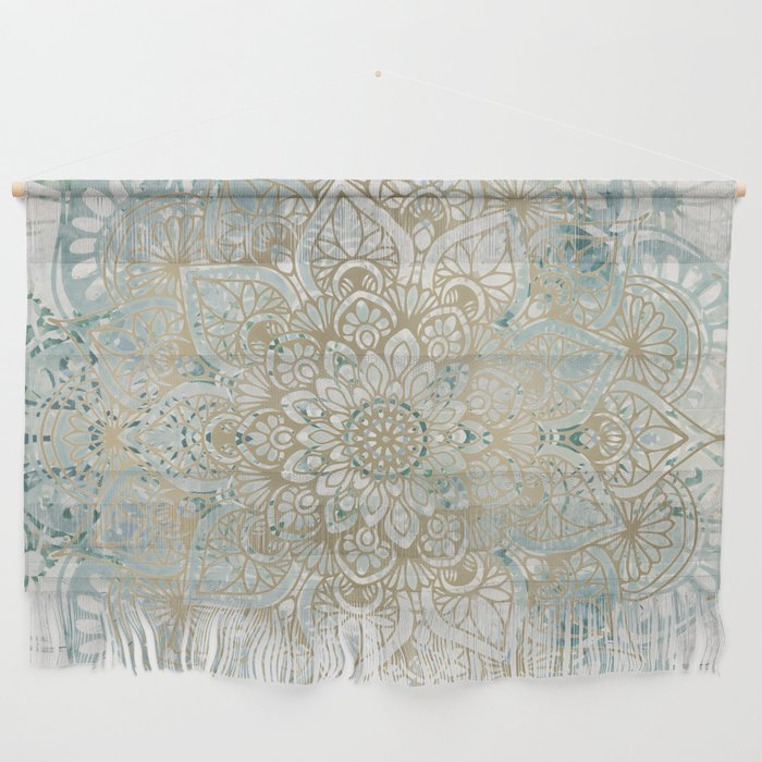 Yoga, Mandala, Teal And Gold, Wall Art Boho Wall Hanging
