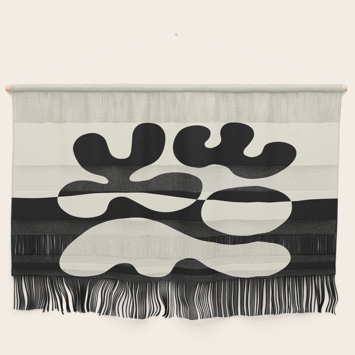 Mid Century Modern Organic Abstraction 235 Black And Ivory White Wall Hanging