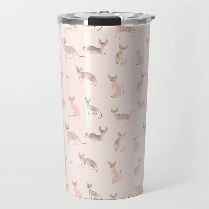 Sphynx Cats - No Furr Don'T Care - Cat Pink Travel Mug