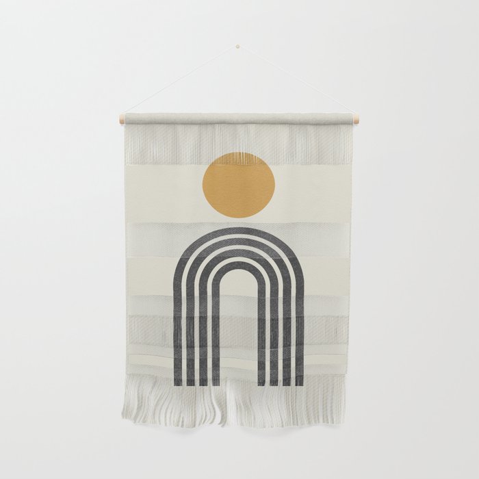 Mid Century Modern Gold Sun And Black Rainbow Wall Hanging