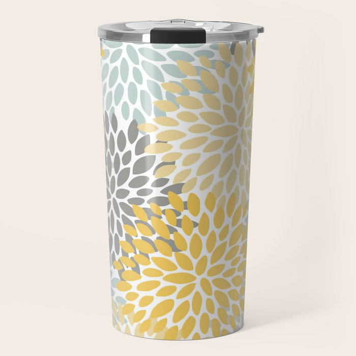 Floral Pattern, Yellow, Pale, Aqua And Gray Travel Mug