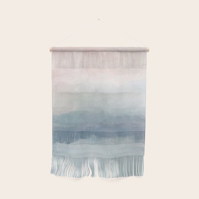 Atlantic Ocean Sunrise Iii - Blush Pink Mint Sky Baby Blue Abstract Sky Art Water Clouds Painting Wall Hanging