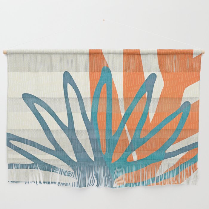 Mid Century Nature Print / Teal And Orange Wall Hanging