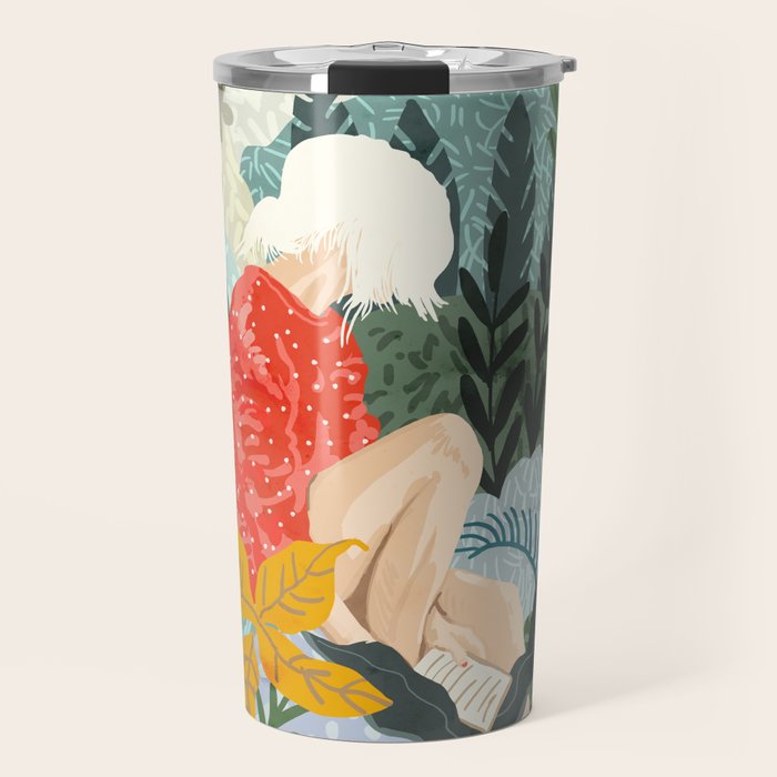The Distracted Reader | Mindfulness Solo Travel | Bohemian Jungle Botanical Mood | Nature Book Lady Travel Mug