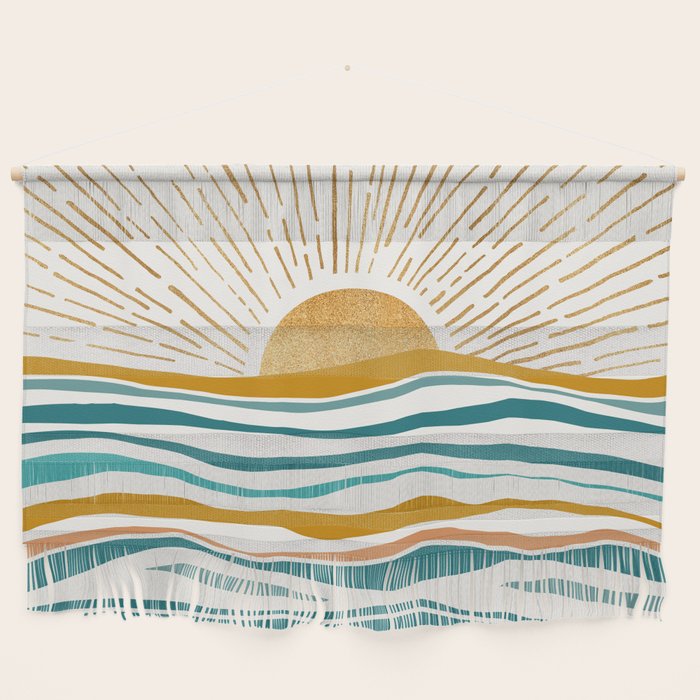 The Sun And The Sea - Gold And Teal Wall Hanging