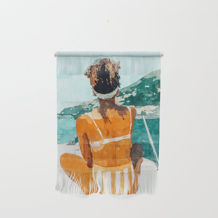 Solo Traveler, Watercolor Black Woman Painting, Travel Tropical Summer Illustration Wall Hanging