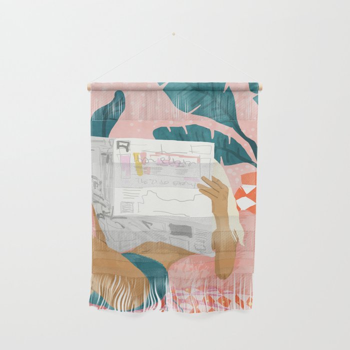 Modern Bohemian Morning Newspaper | Tropical Banana Leaves Palm Watercolor | Boho Woman & Decor Wall Hanging
