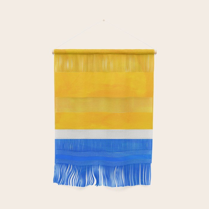Primary Yellow Cerulean Blue Mid Century Modern Abstract Minimalist Rothko Color Field Squares Wall Hanging