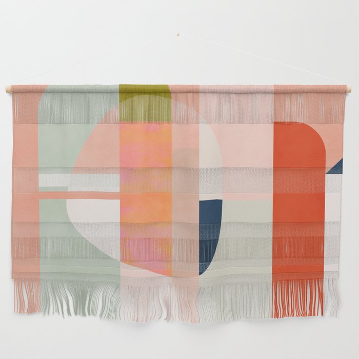Shapes Modern Mid-Century Peach Pink Coral Mint Wall Hanging