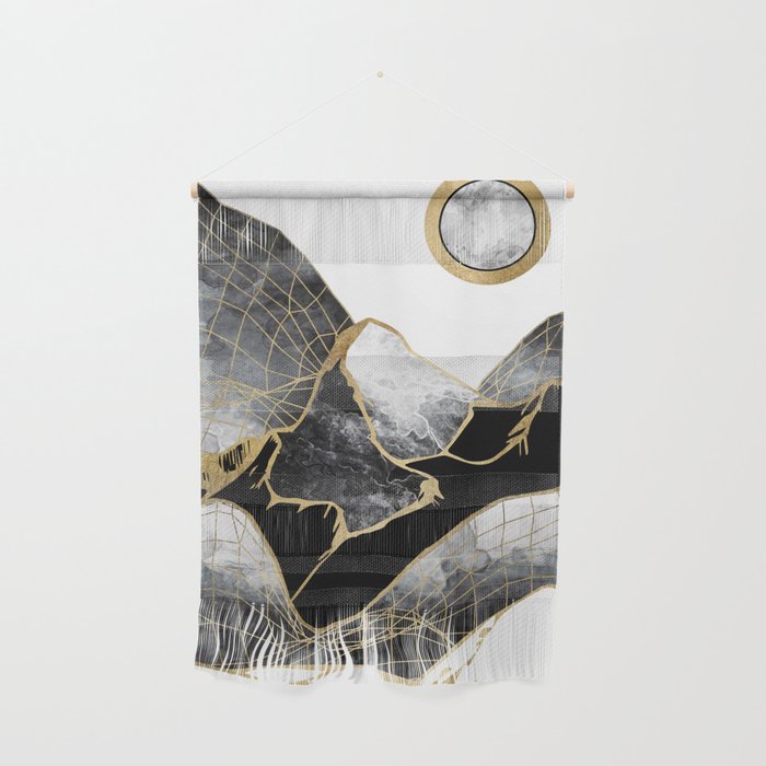 Minimal Black And Gold Mountains Wall Hanging
