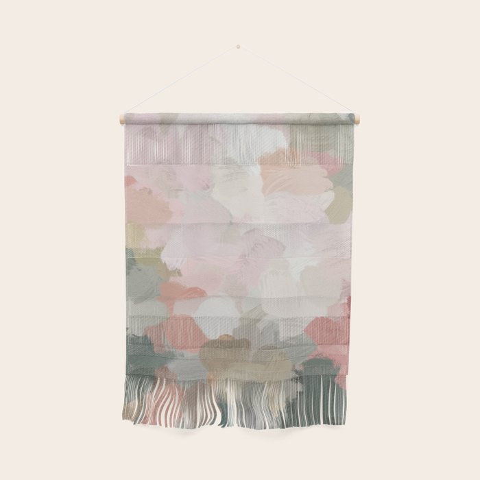 Time To Bloom - Forest Green Fuchsia Blush Pink Abstract Flower Spring Painting Art Wall Hanging