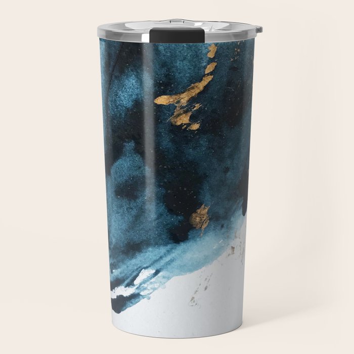 A Minimal Sapphire And Gold Abstract Piece In Blue White And Gold By Alyssa Hamilton Art  Travel Mug