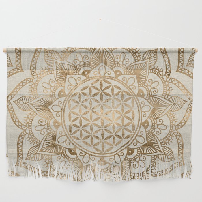 Flower Of Life In Lotus - Pastel Golds And Canvas Wall Hanging