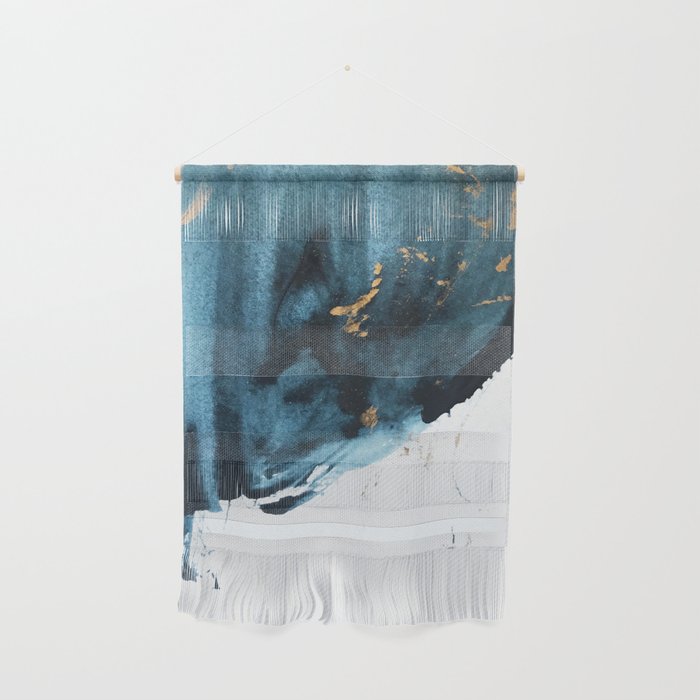 A Minimal Sapphire And Gold Abstract Piece In Blue White And Gold By Alyssa Hamilton Art  Wall Hanging