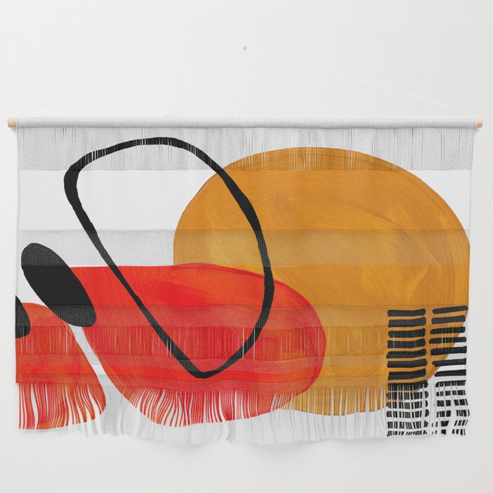 Mid Century Modern Abstract Vintage Pop Art Space Age Pattern Orange Yellow Black Orbit Accent Wall Hanging