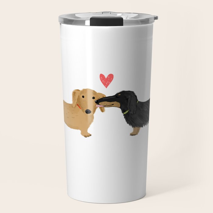 Cute Wiener Dogs With Heart | Dachshunds Love Travel Mug