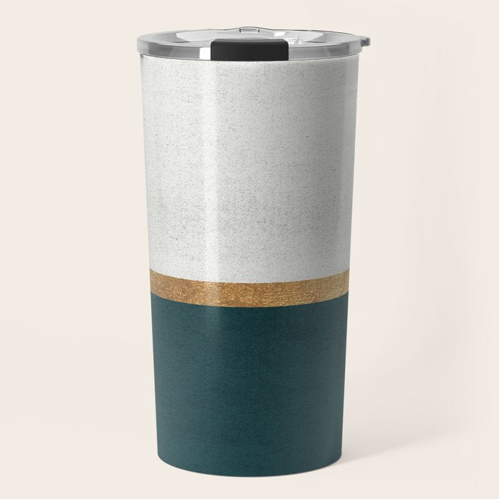 Deep Green, Gold And White Color Block Travel Mug