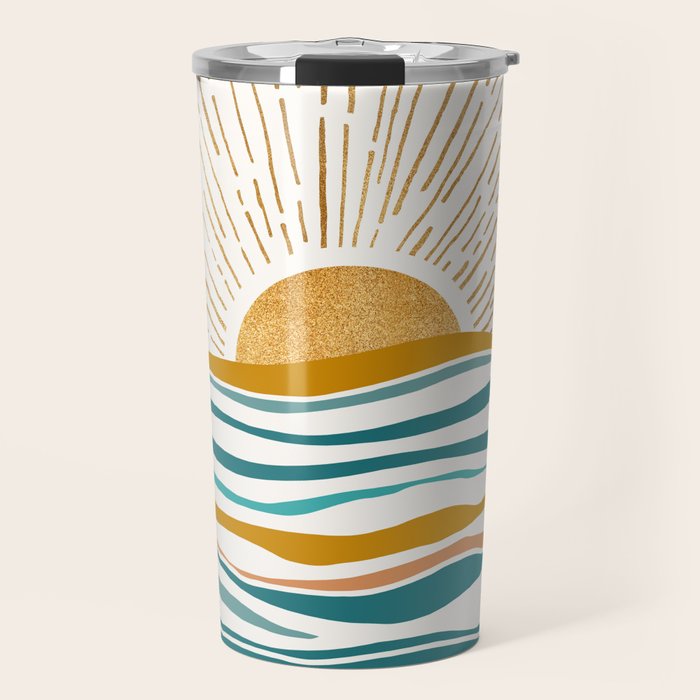 The Sun And The Sea - Gold And Teal Travel Mug