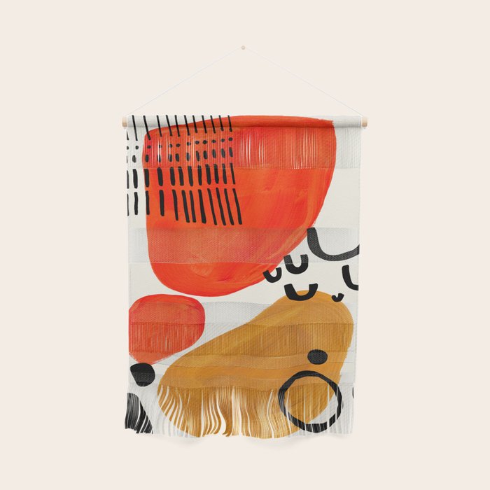 Fun Abstract Minimalist Mid Century Modern Yellow Ochre Orange Organic Shapes & Patterns Wall Hanging