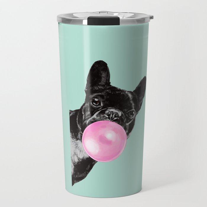Bubble Gum Sneaky French Bulldog In Green Travel Mug