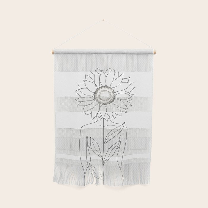 Minimalistic Line Art Of Woman With Sunflower Wall Hanging
