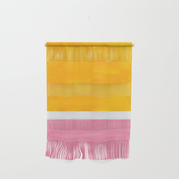 Pastel Yellow Pink Rothko Minimalist Mid Century Abstract Color Field Squares Wall Hanging