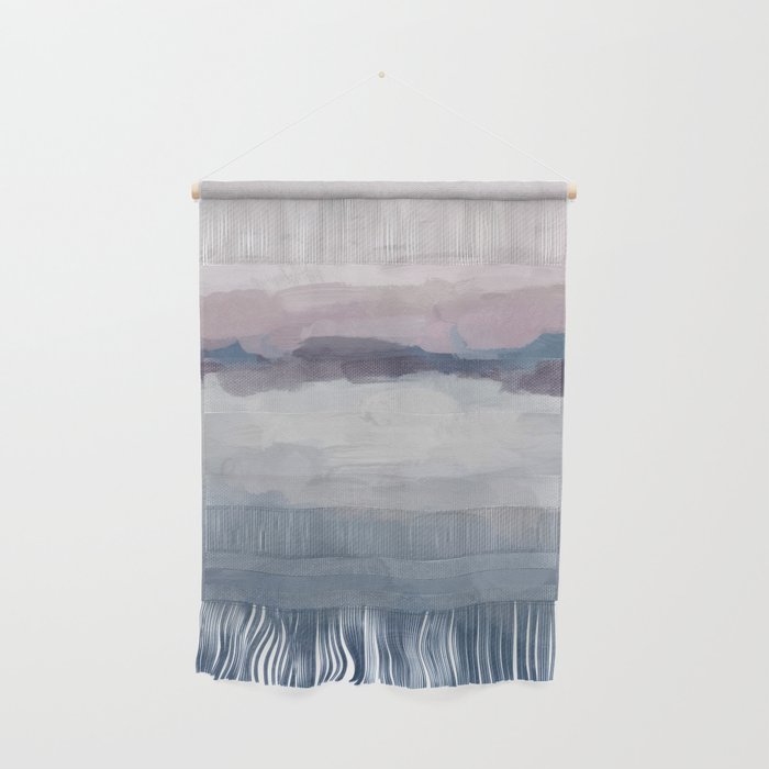 Oceans Away - Plum Purple Lavender Blue Abstract Painting Waves Cloud Horizon Modern Art Wall Hanging