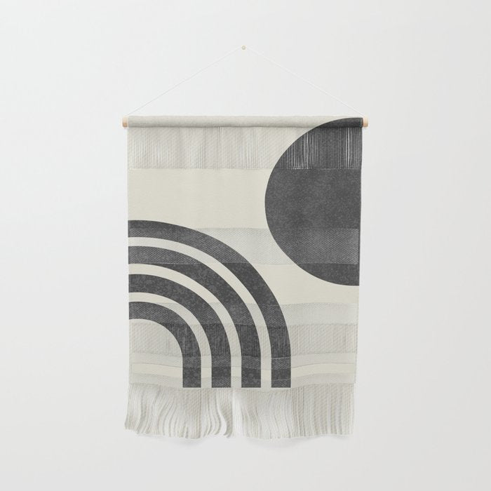 Mid Century Modern - Sun And Rainbow Black And White Wall Hanging
