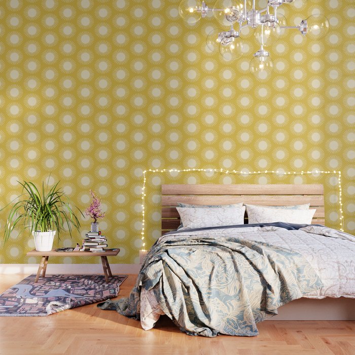 Boho Summer Sun Pattern Iv Bright Yellow Wallpaper