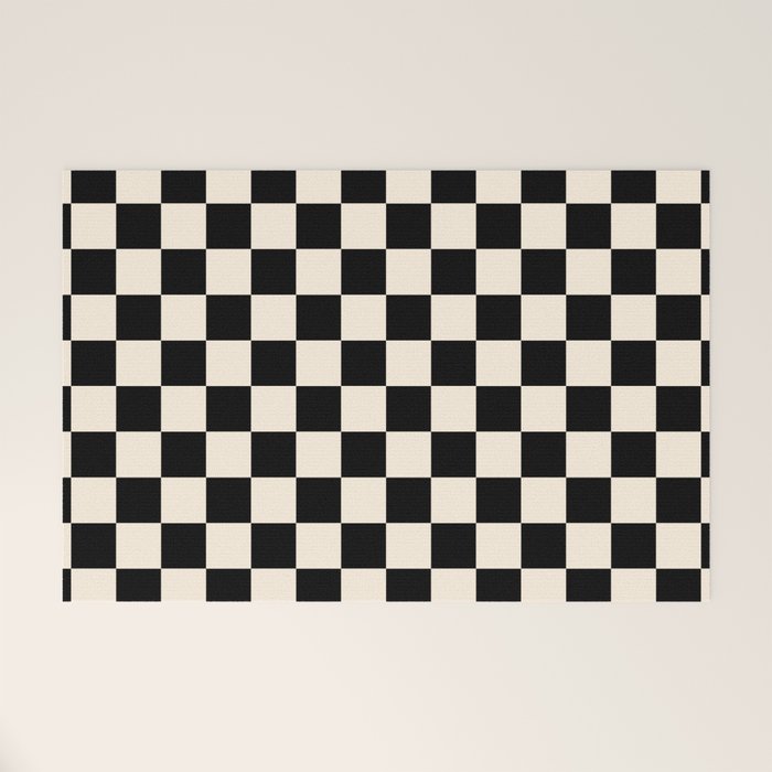 Checkerboard Mini Check Pattern In Black And Almond Cream Welcome Mat