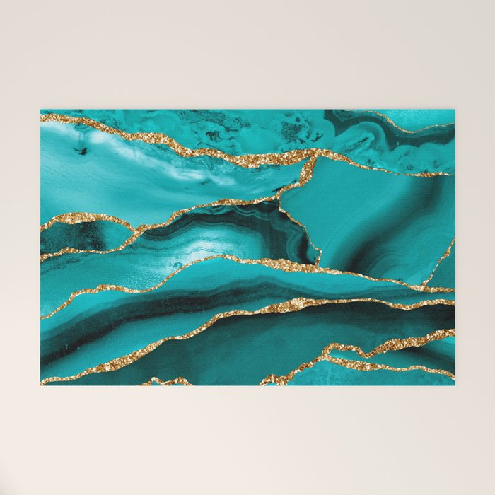 Aqua Turquoise Day Blue Galaxy Marble Welcome Mat