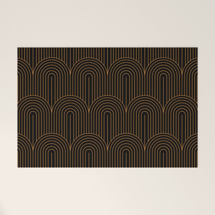 Art Deco Arch Pattern Vi Black & Orange Welcome Mat