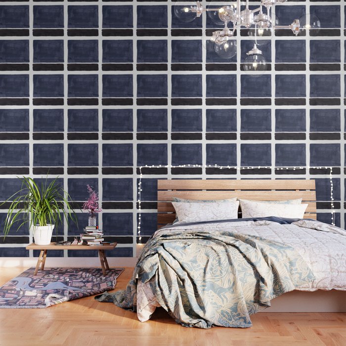Navy Black Rothko Fun Colorful Mid Century Modern Abstract Painting Shapes Pattern Wallpaper