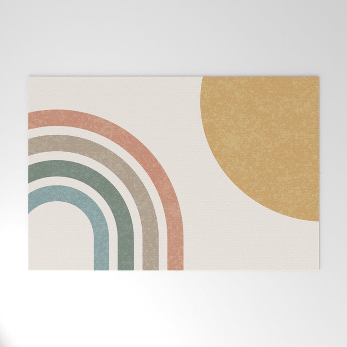 Mid Century Colorful Sun And Rainbow Welcome Mat