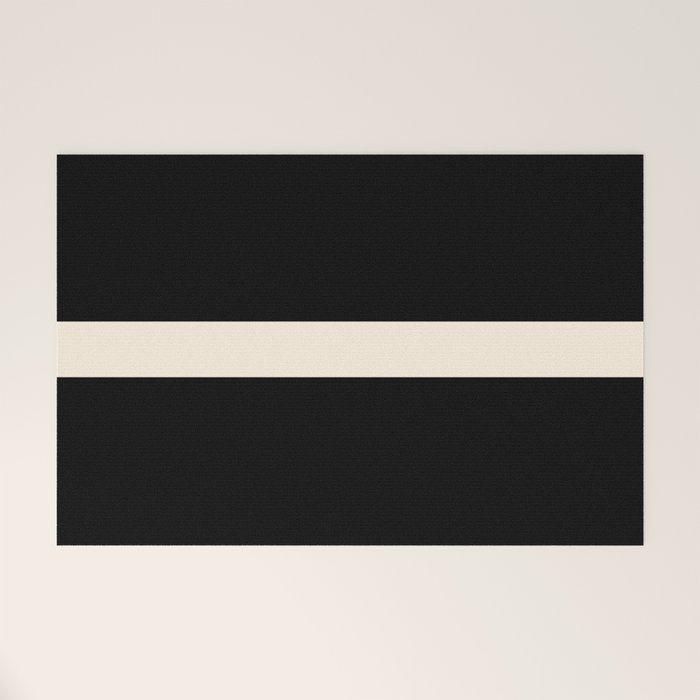 Single Stripe Minimalist Modern Color Block In Almond Cream And Black Welcome Mat