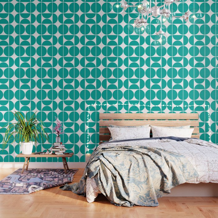 Mid Century Modern Turquoise Square Wallpaper