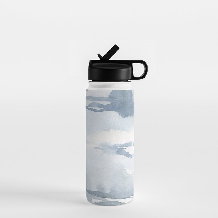 Pastel Blue Gray Abstract Watercolor Brushstrokes Stripes Pattern Water Bottle