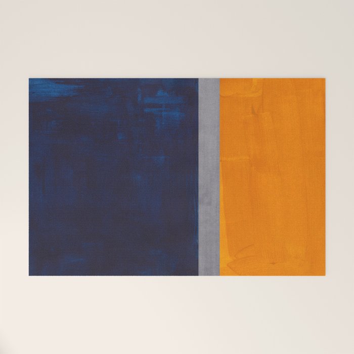 Minimalist Mid Century Rothko Color Field Navy Blue Yellow Ochre Grey Accent Square Colorblock  Welcome Mat