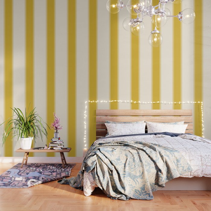 Marigold Yellow And Creme Lines Wallpaper