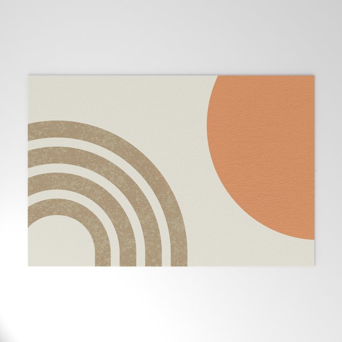 Mid-Century Modern - Orange Sun And Rainbow Welcome Mat