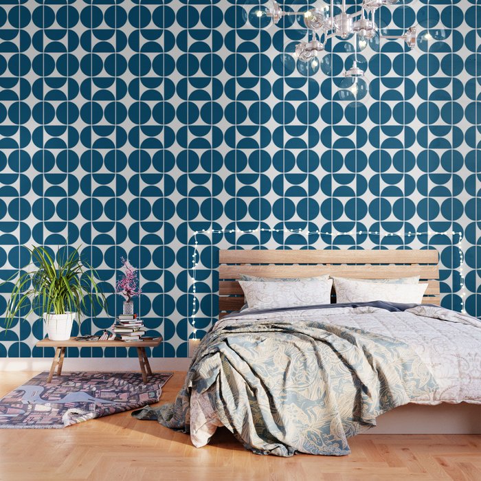 Mid Century Modern Blue Square Wallpaper