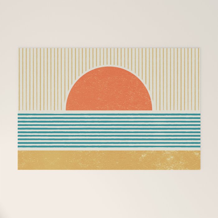 Sun Beach Stripes - Mid Century Modern Abstract Welcome Mat